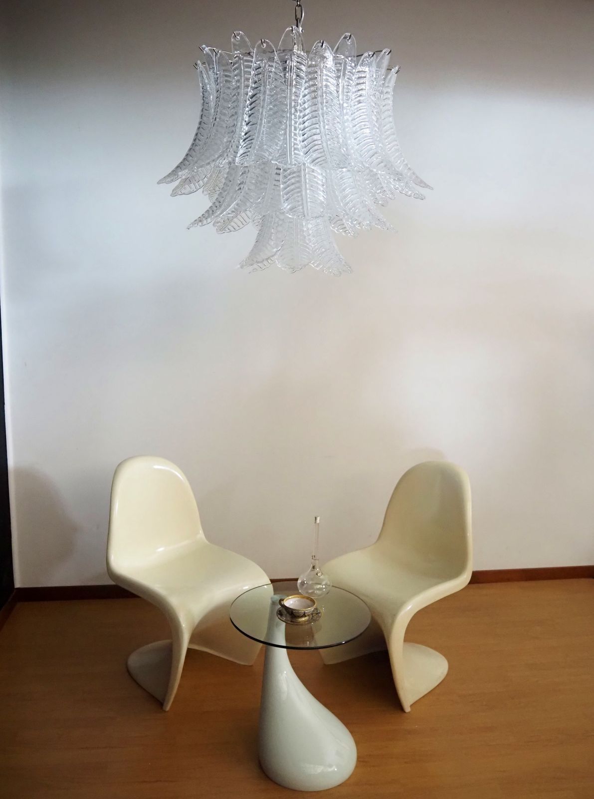Italian Murano Three Tier  48 Transparent Felci Glass Chandelier photo vinterior