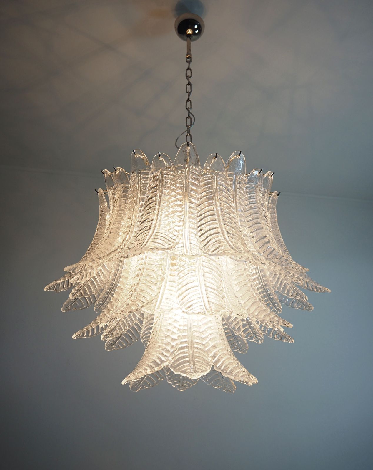 Lighting Italian Murano Three Tier  48 Transparent Felci Glass Chandelier photo