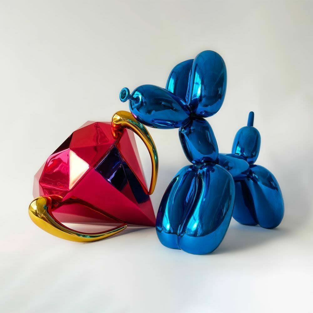 Jeff Koons Set: Balloon Dog (Blue), 2021 And Diamond (Red), 2020
