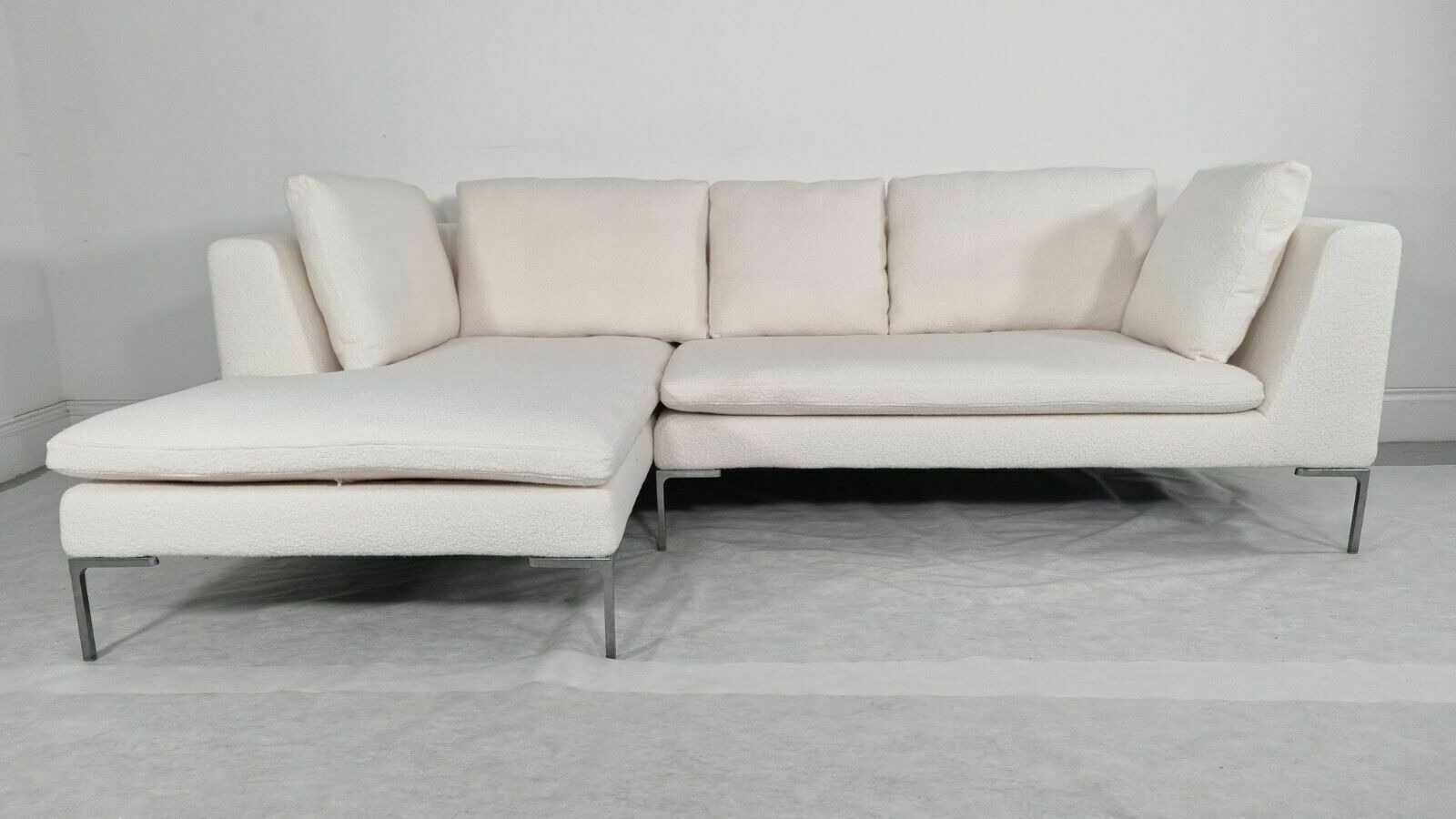 Stunning Bb Italia Charles L Shape In Luxuriously Soft White/Cream Boucle Fabric photo furniture
