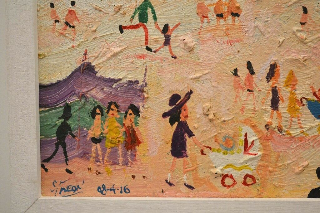 "St Ives Cornwall". Naive School Oil Painting By Simeon Stafford photo for sale