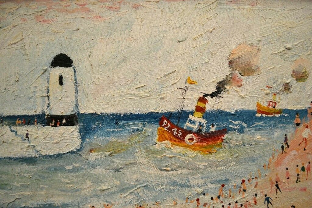 "St Ives Cornwall". Naive School Oil Painting By Simeon Stafford photo Art