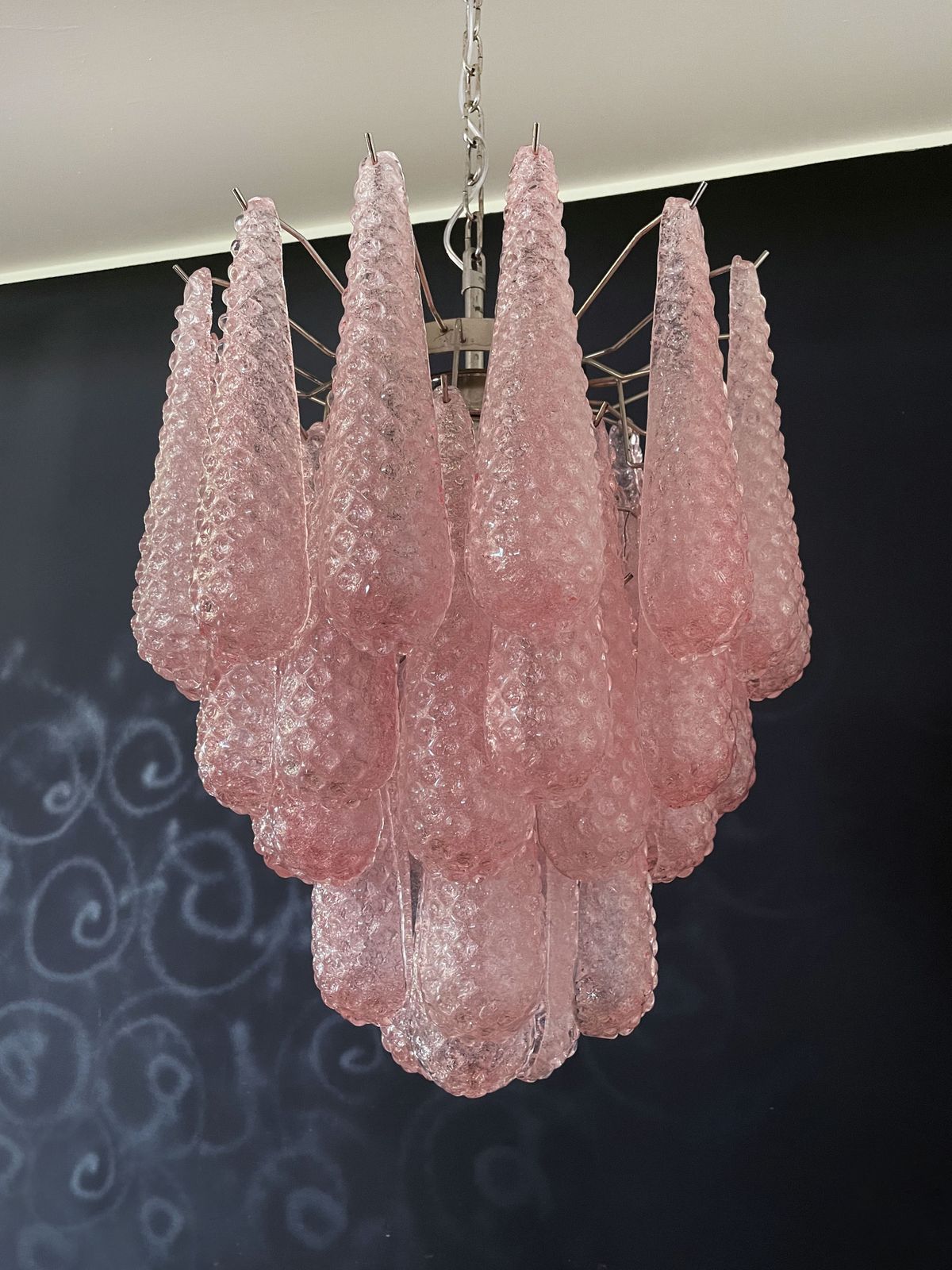 photo for sale Italian Vintage Murano Chandelier 41 Pink Glass Petals Drop