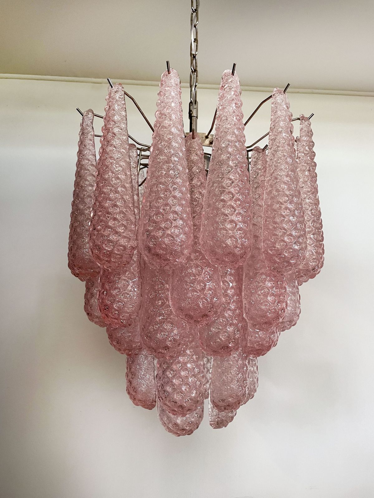 Italian Vintage Murano Chandelier 41 Pink Glass Petals Drop