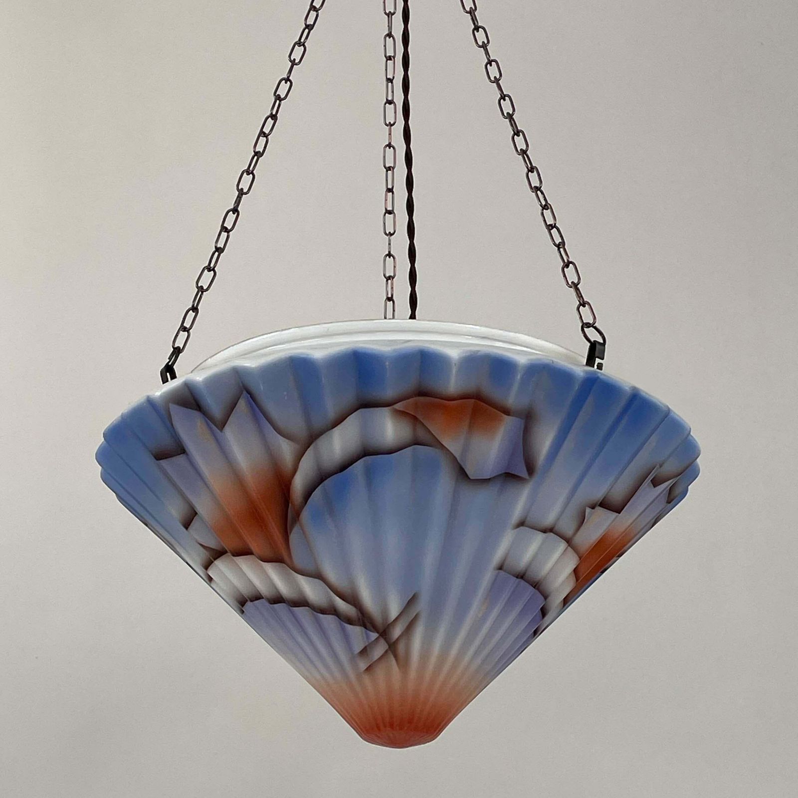 Art Deco Suspension Light, Enameled Glass And Bronzed Brass, Germany 1930s photo for sale