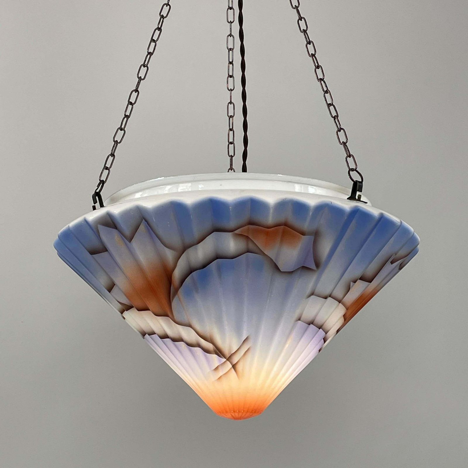 Art Deco Suspension Light, Enameled Glass And Bronzed Brass, Germany 1930s photo Lighting