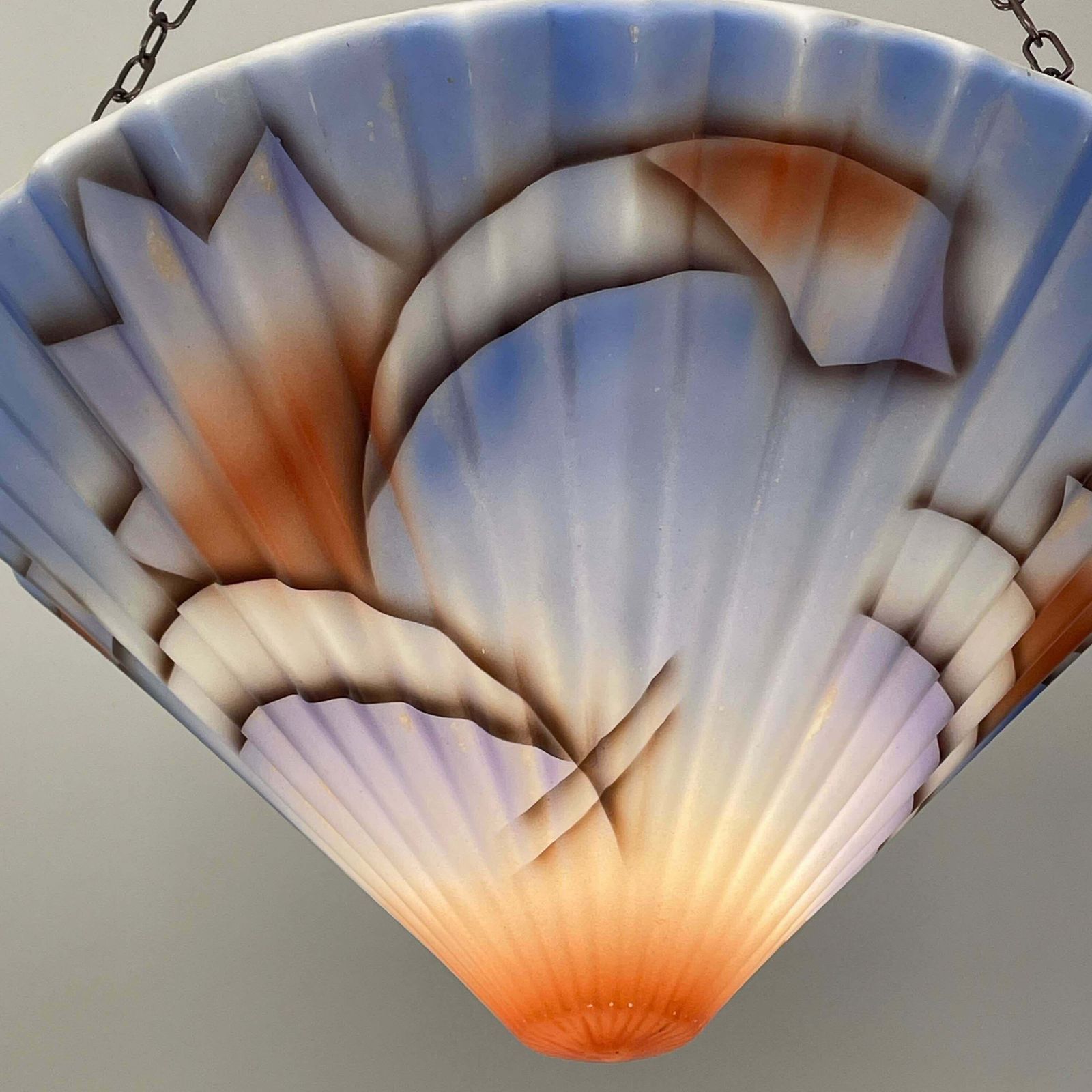 photo for sale Art Deco Suspension Light, Enameled Glass And Bronzed Brass, Germany 1930s