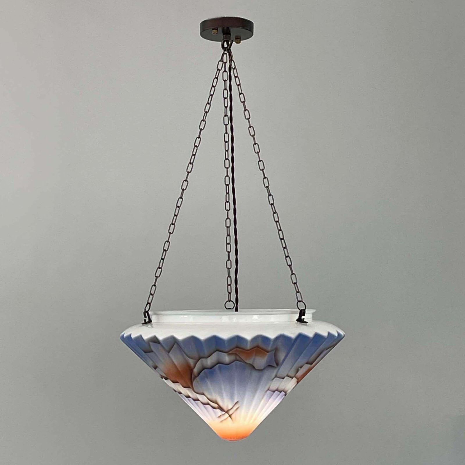 Lighting Art Deco Suspension Light, Enameled Glass And Bronzed Brass, Germany 1930s photo
