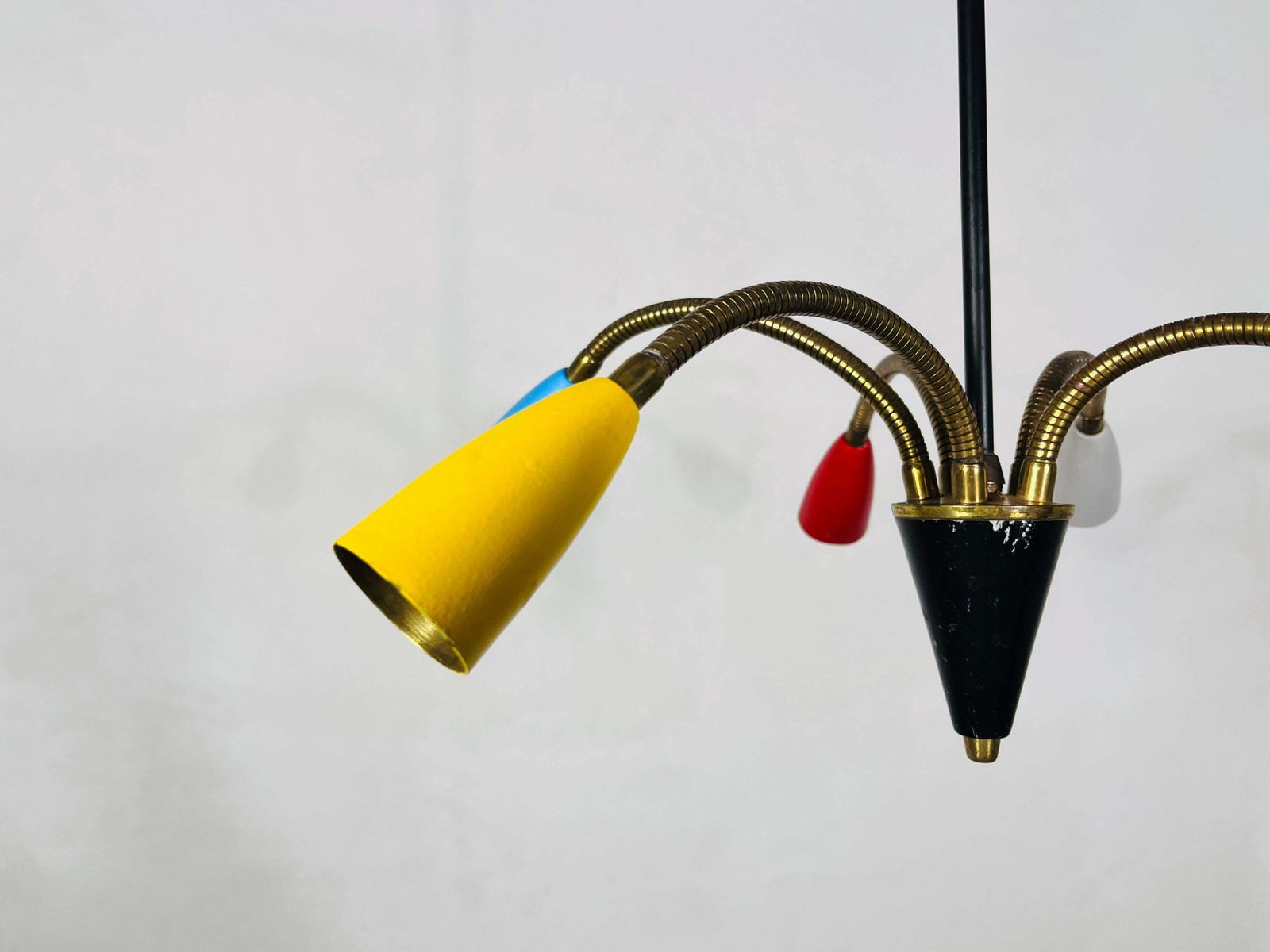Colorful Mid Century Brass 5 Arm Sputnik Chandelier, 1950s photo vintage