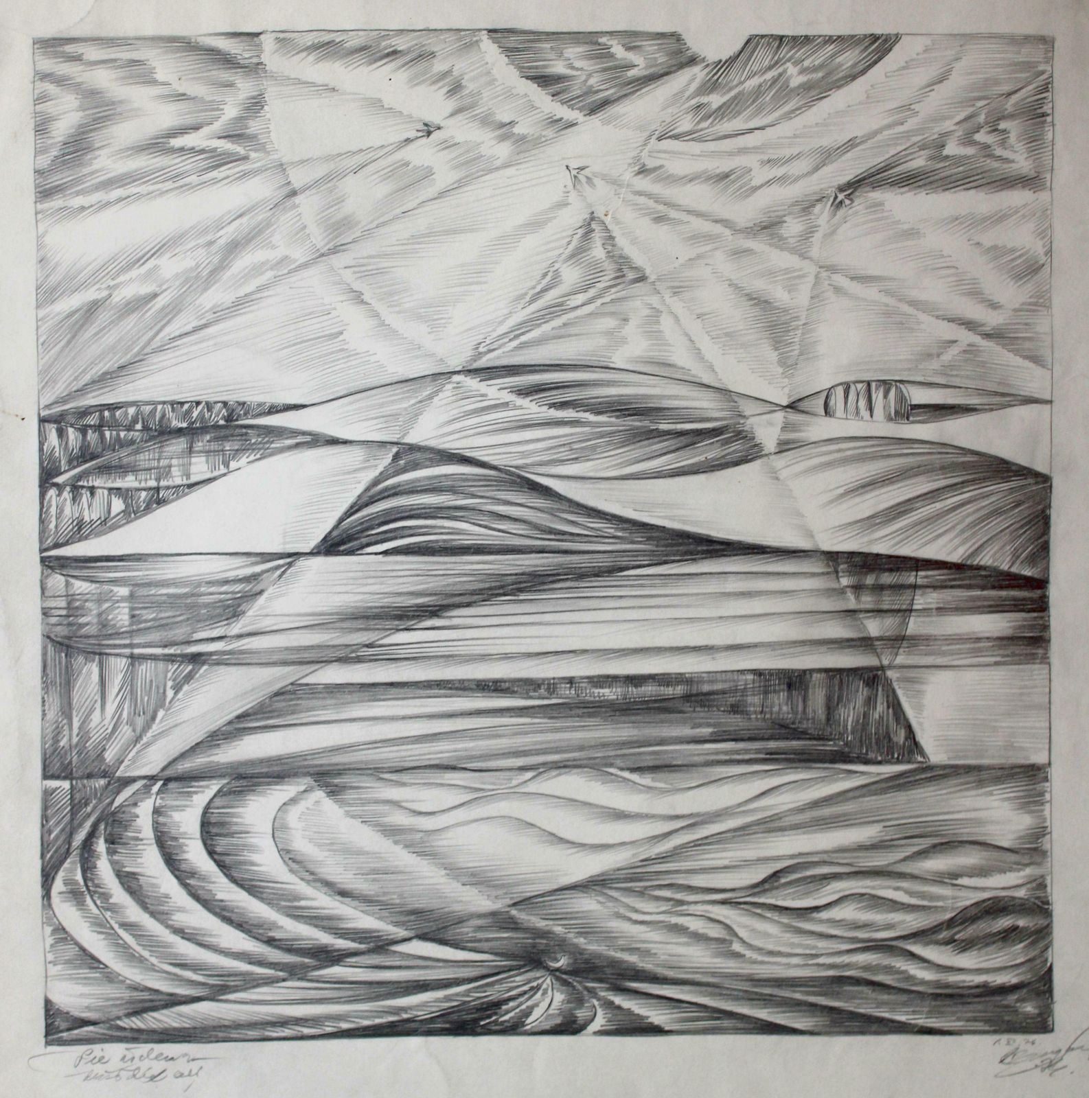 Dzidra Ezergaile Swallows By The Water. 1976, Paper, Pencil, 45. 5 X 40. 5 Cm 1976