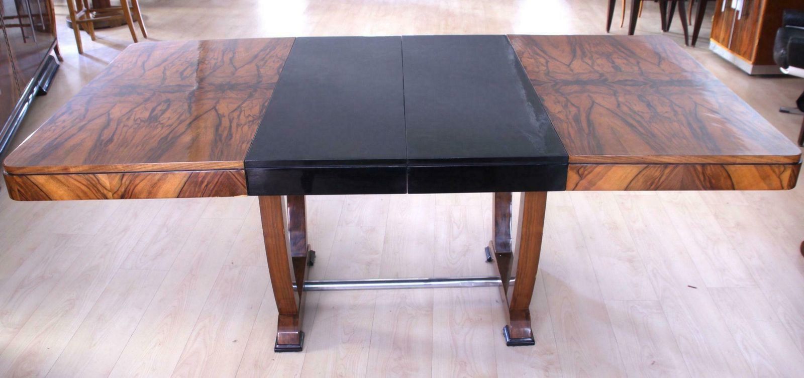 Expandable Art Deco Dining Table, Amazing Walnut Veneer, France, Circa 1930 photo 7391.76