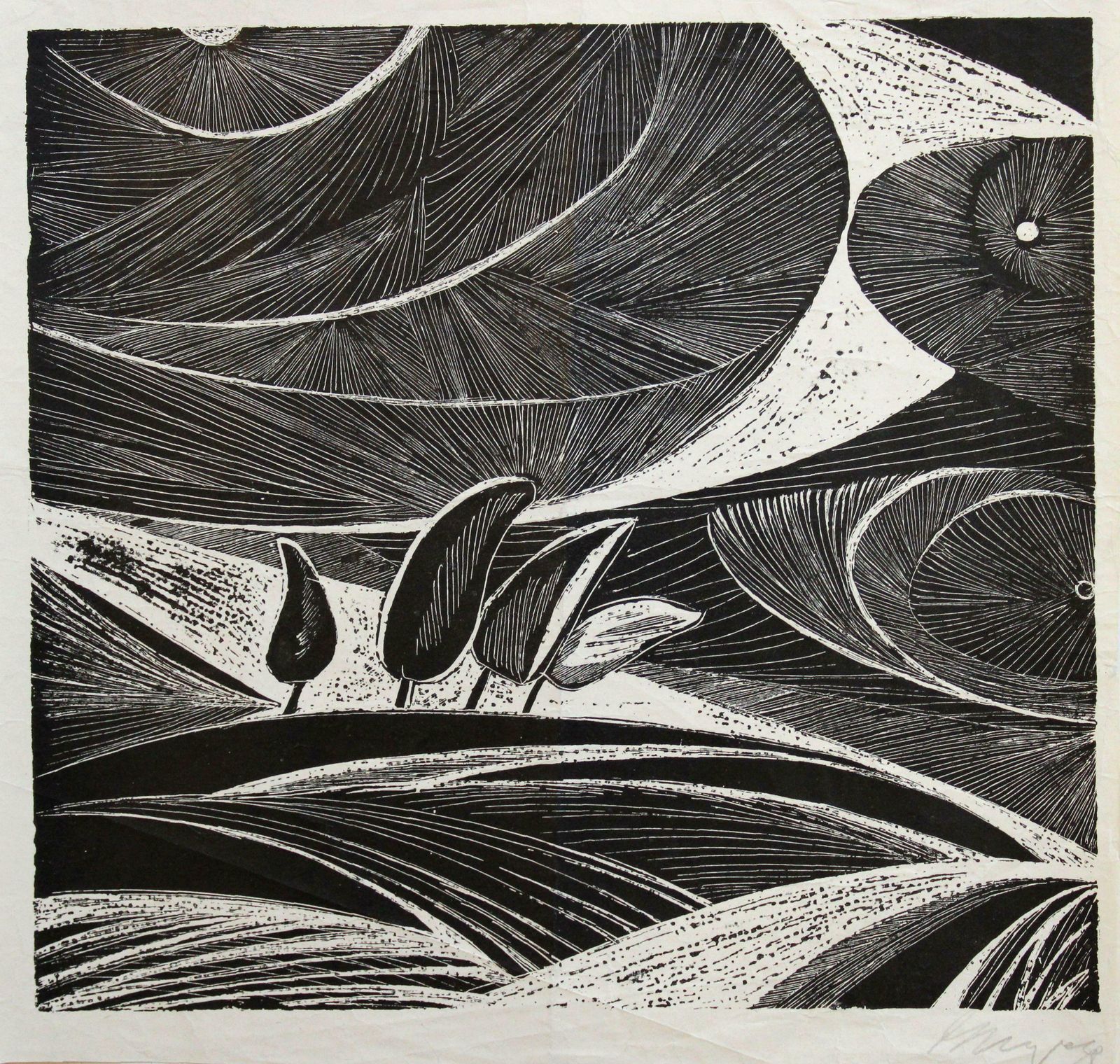 Dzidra Ezergaile Four Trees. Paper, Wood Carving , 29x29 Cm