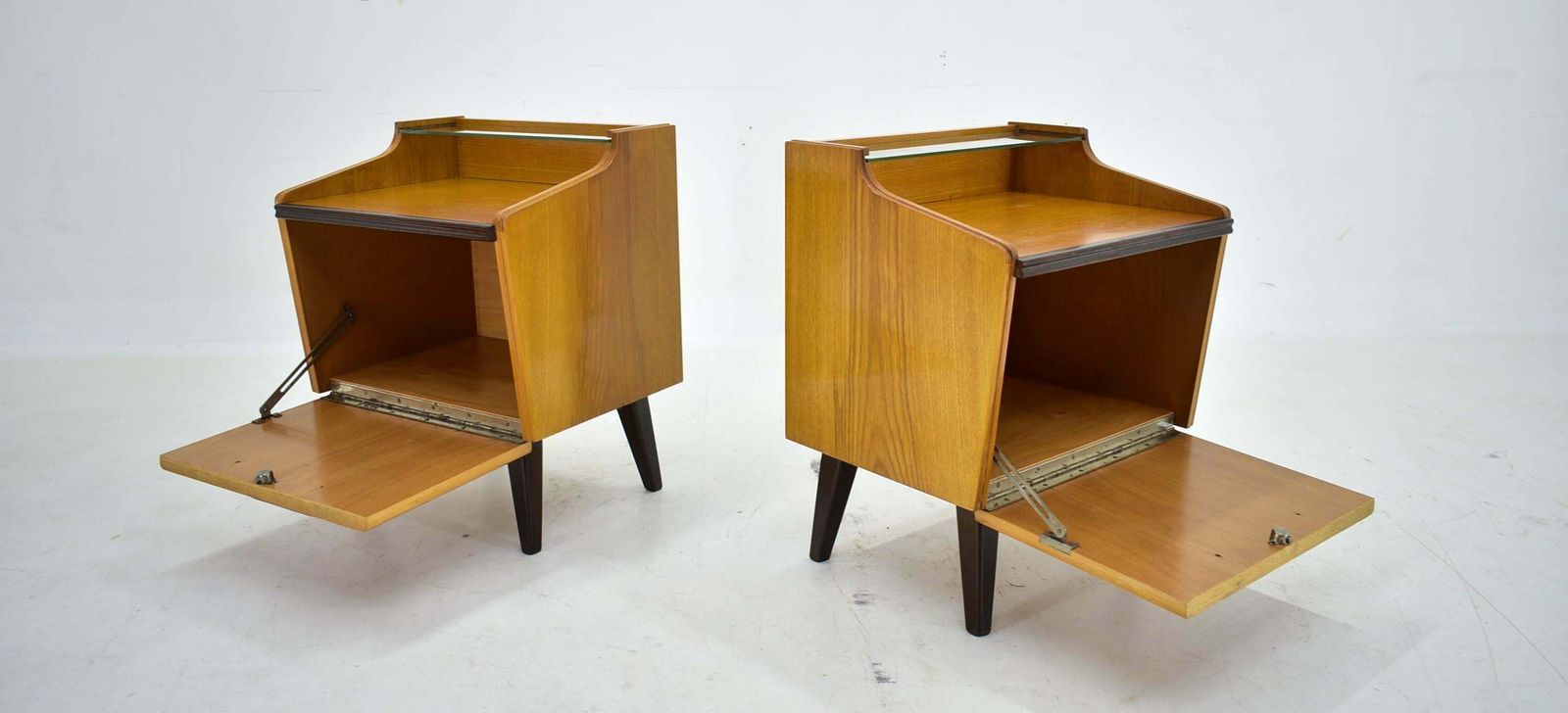 1960s Pair Of Midcentury Bedside Tables By Mojmir Požár, Czechoslovakia photo vintage