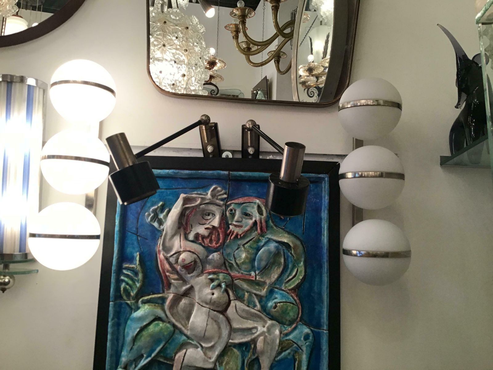 Stilnovo Sconces Metal Crome Opaline Glass 1955 Italy photo Lighting