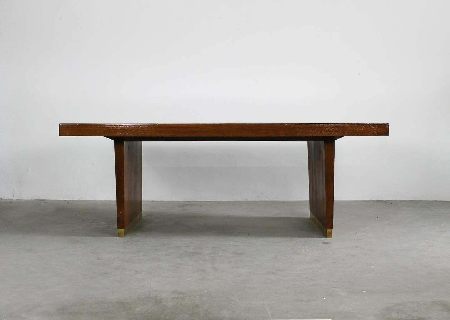 Gio Ponti Table In Oak Brass And Red Laminate Italian Manifacture 1950s photo furniture