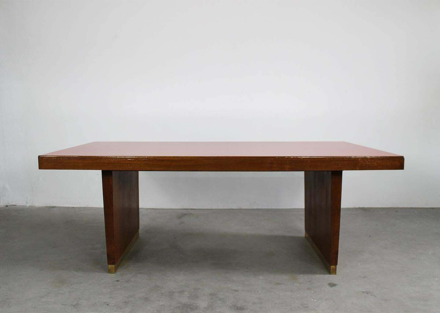 Gio Ponti Table In Oak Brass And Red Laminate Italian Manifacture 1950s photo Furniture