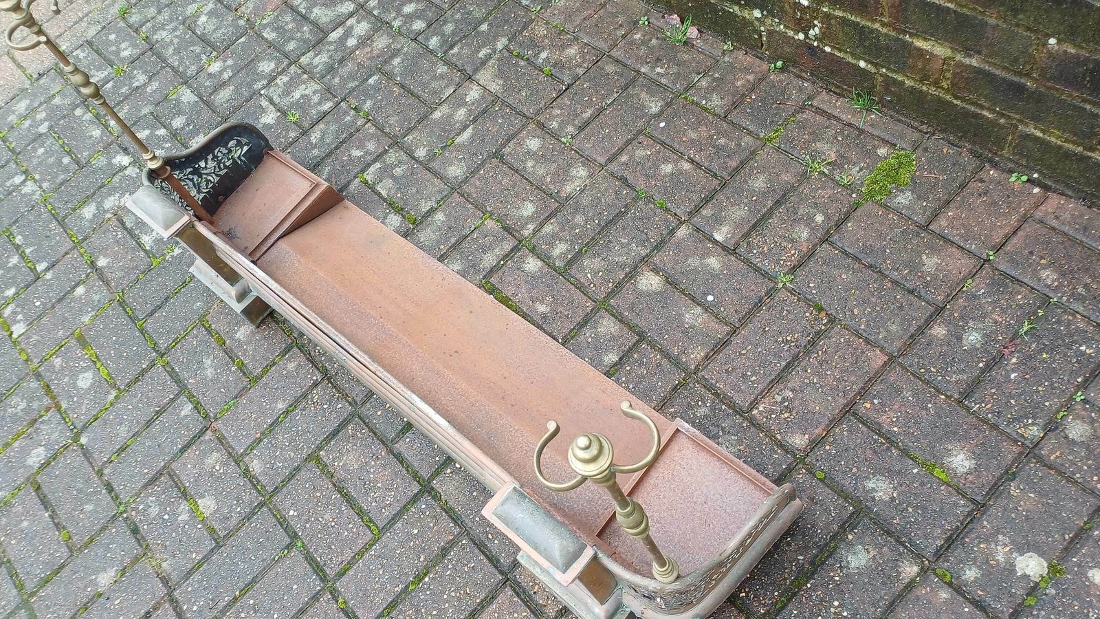 Outstanding Vintage Victorian Brass Fender Fire Iron Upright Holder photo buy