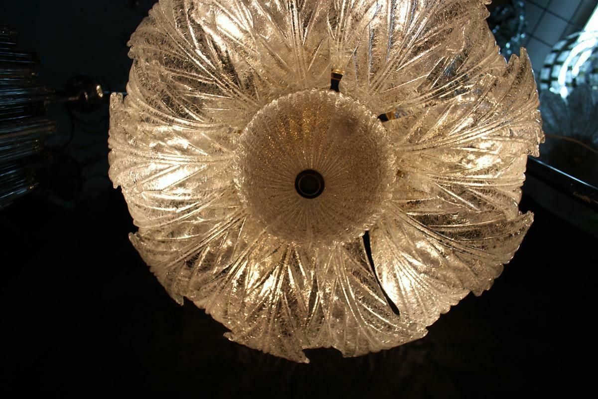 Round Italian Flowered Chandelier From The 70s In Murano Glass. Brass Parts With Golden Plate photo vinterior