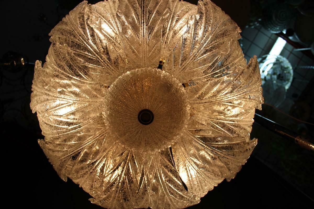 Round Italian Flowered Chandelier From The 70s In Murano Glass. Brass Parts With Golden Plate photo buy