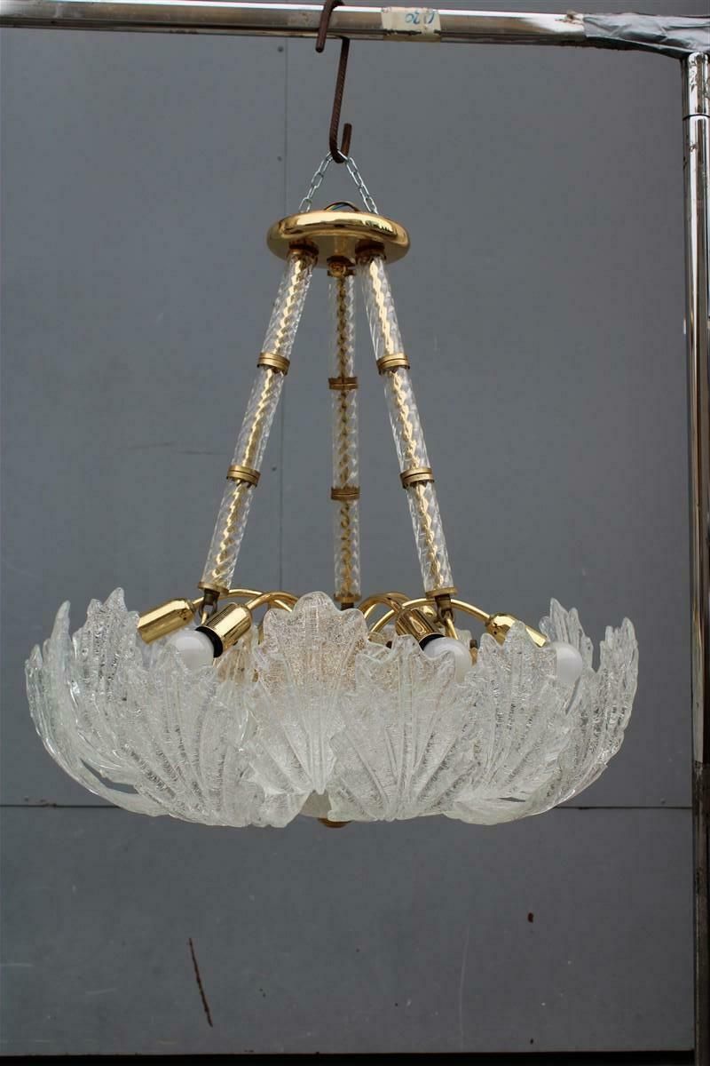 Round Italian Flowered Chandelier From The 70s In Murano Glass. Brass Parts With Golden Plate photo vintage