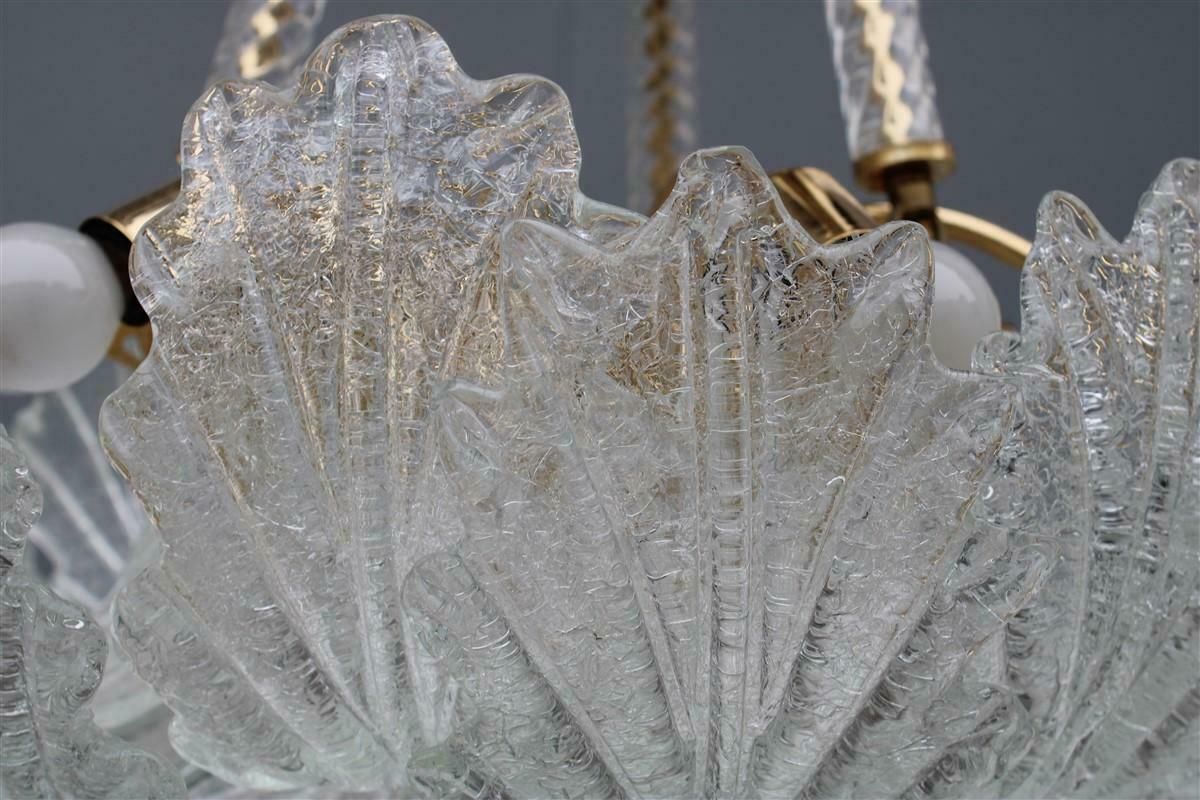 Lighting Round Italian Flowered Chandelier From The 70s In Murano Glass. Brass Parts With Golden Plate photo
