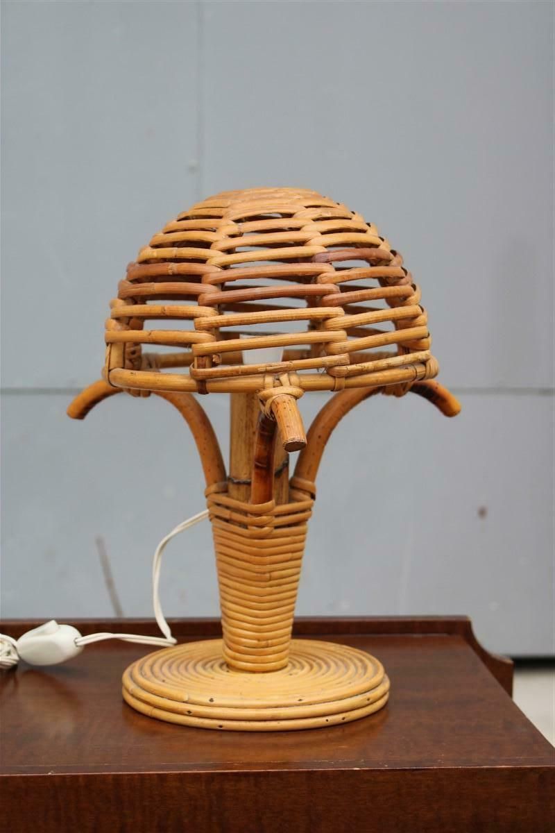 1960s Italian Bamboo Mushroom Bedside Lamp photo vinterior