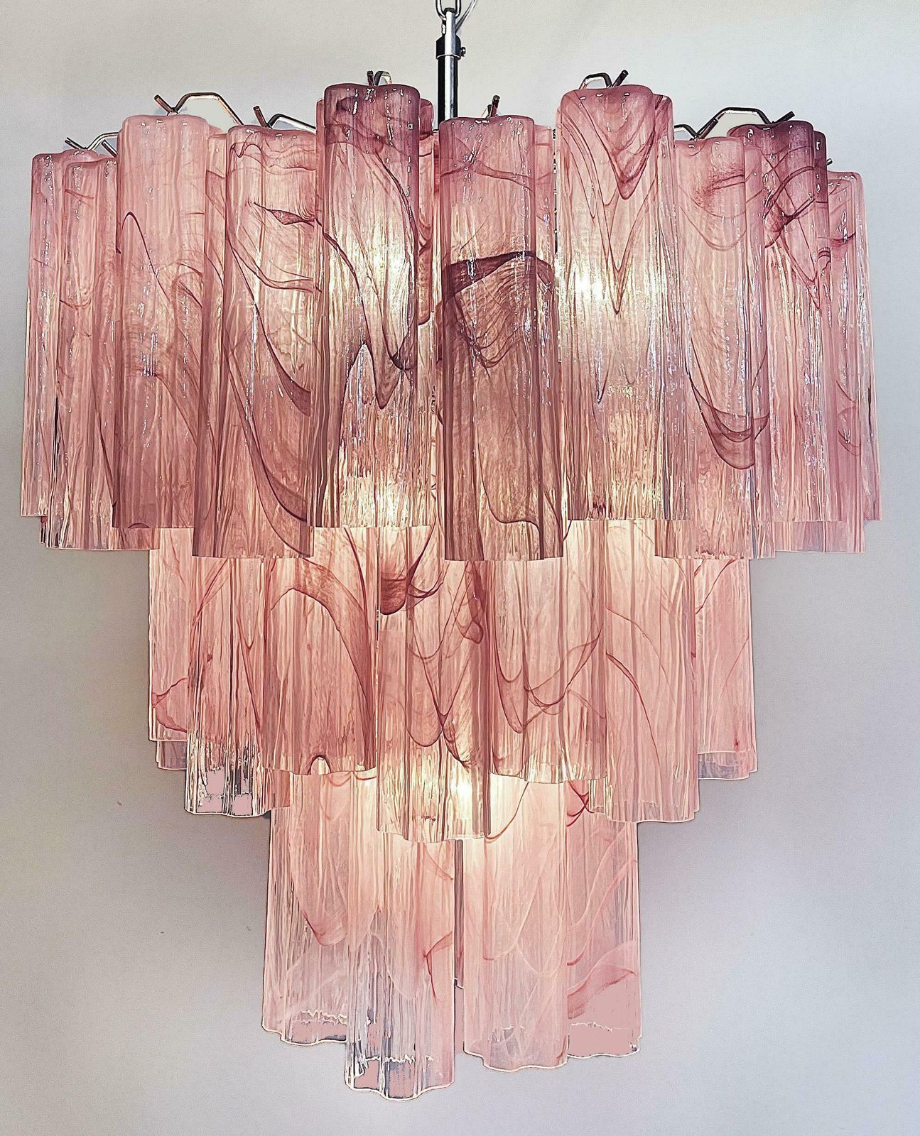 Pair Murano Glass Chandeliers, Pink Alabaster photo furniture