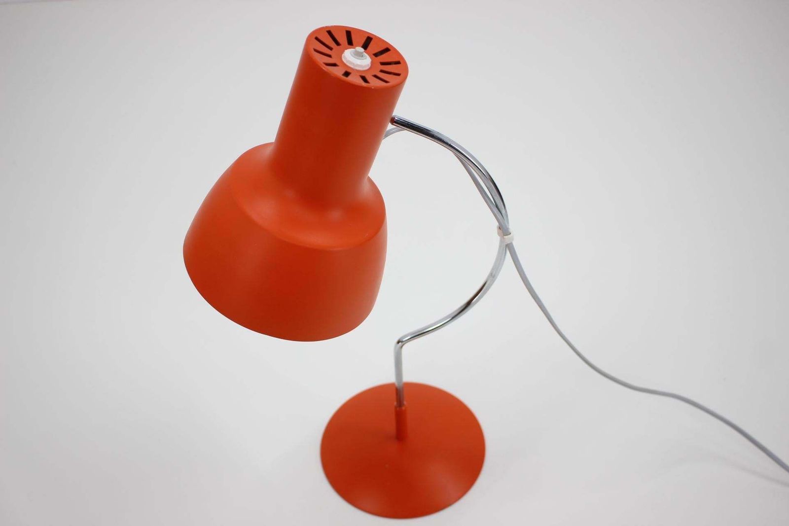 1960s Pair Of Josef Hurka Orange Red Desk Lamps, Czechoslovakia photo vintage