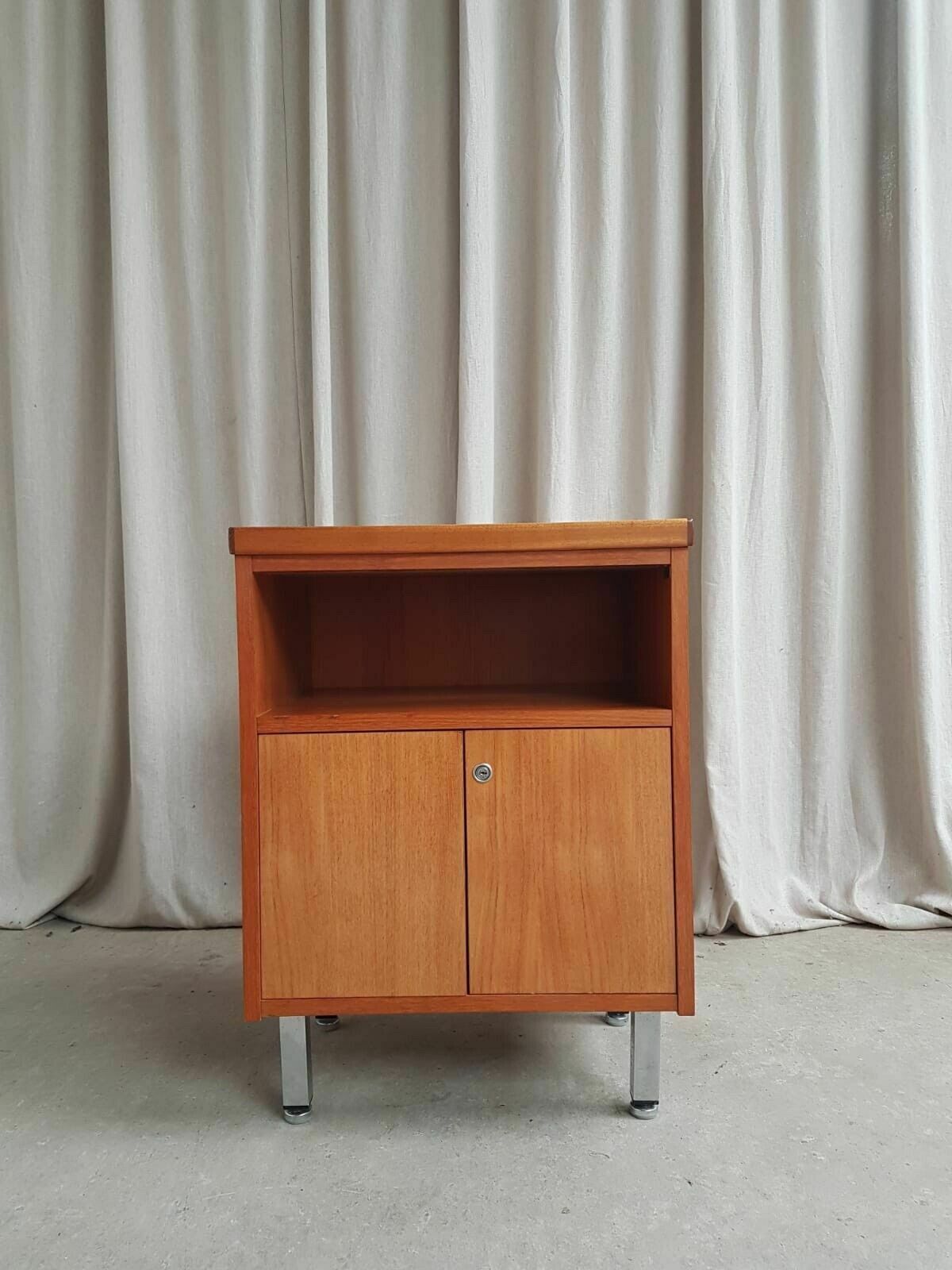 Vtg Mid Century Teak Side Bedside Media Office Cabinet Cupboard Retro photo Furniture