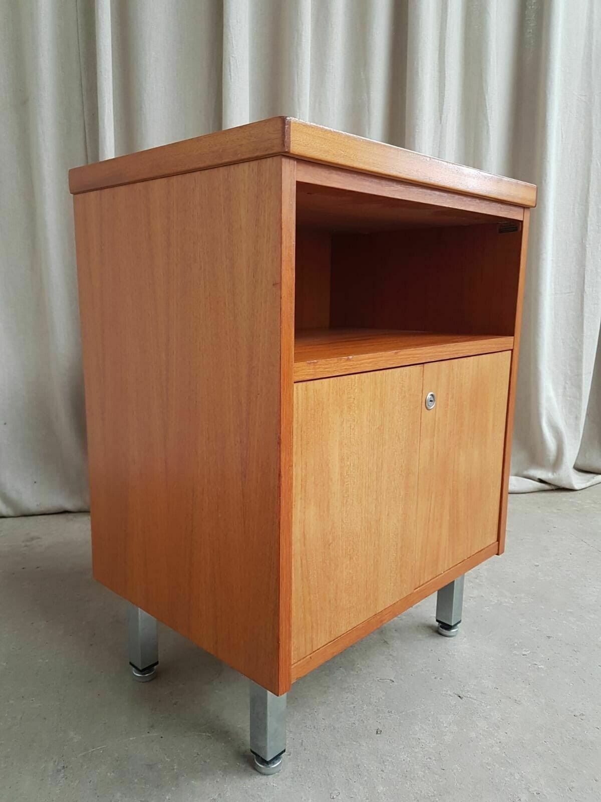 Vtg Mid Century Teak Side Bedside Media Office Cabinet Cupboard Retro photo buy