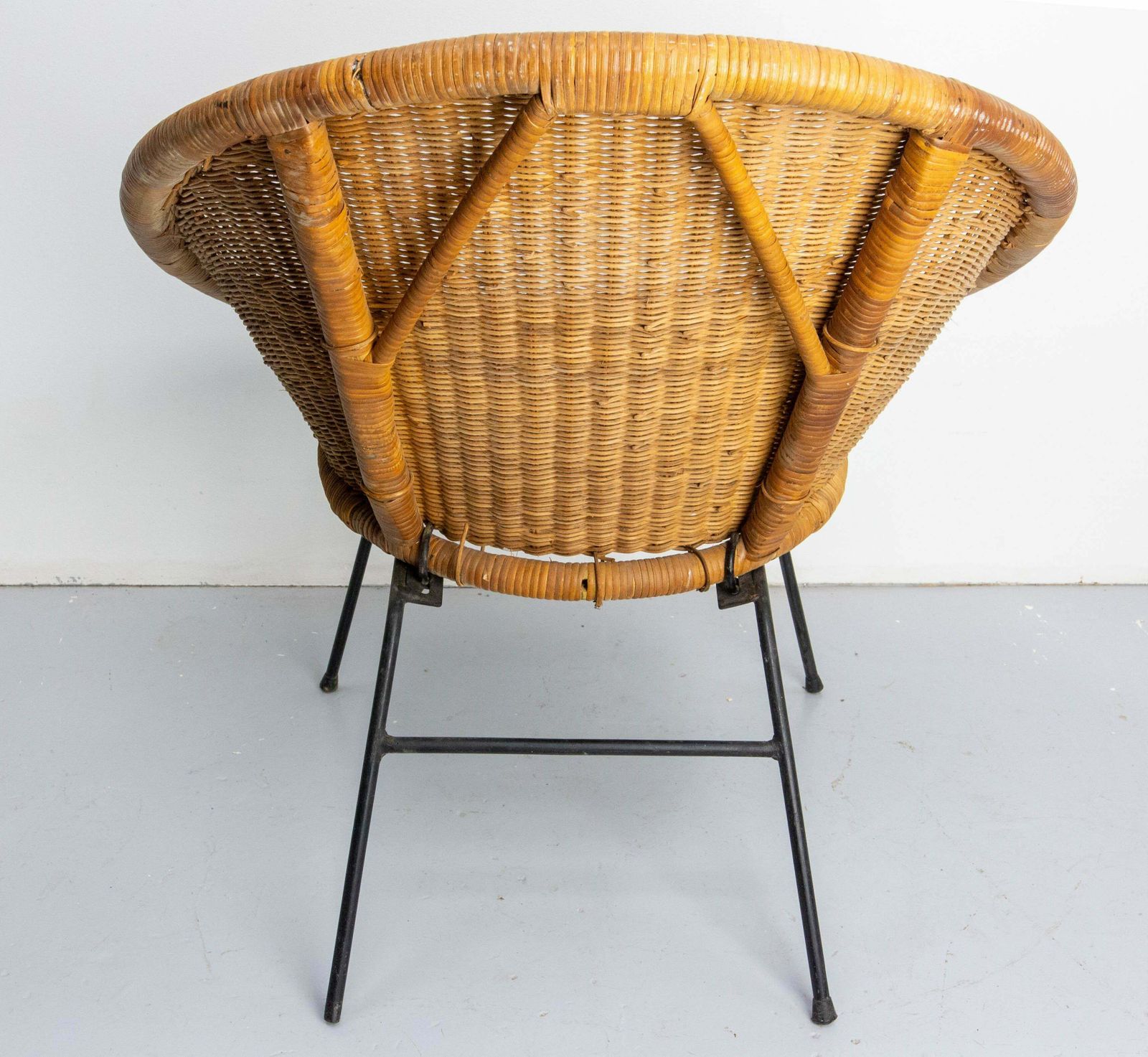 Wicker Shell Armchair On Metal Base French, Circa 1960 photo vintage