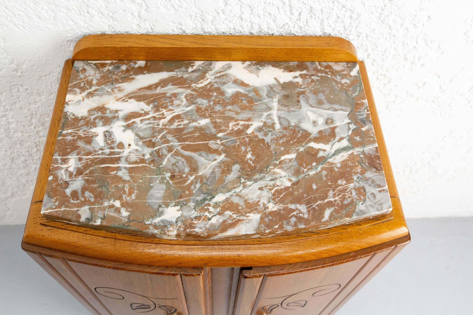 French Mid Century Oak & Marble Top Little Cabinet, Circa 1960 photo 1126.0
