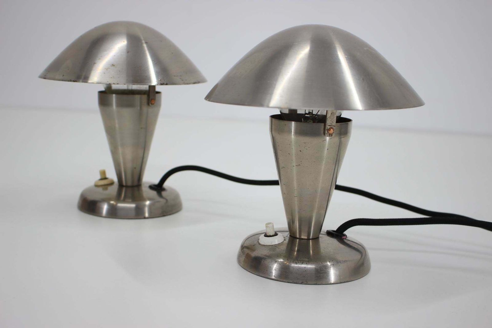 1930s Pair Of Chrome Plated Bauhaus Lamps,Czechoslovakia
