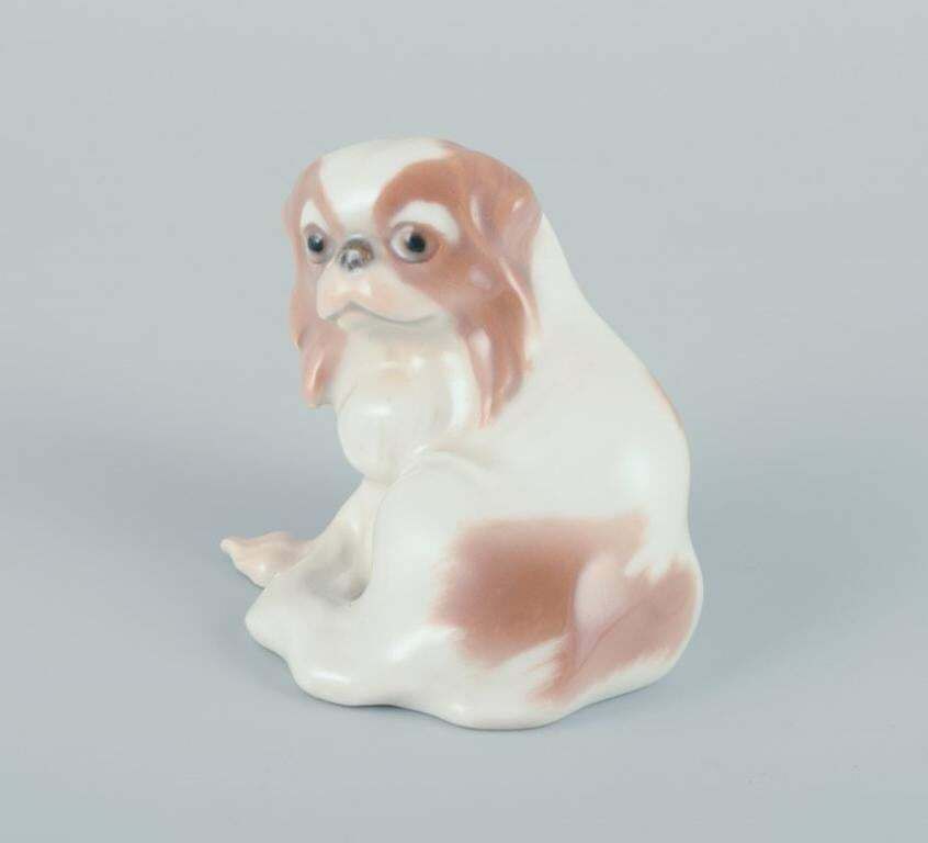 Dahl Jensen For Bing & Grøndahl. Small Porcelain Figurine Of A Pekingese Dog. photo for sale