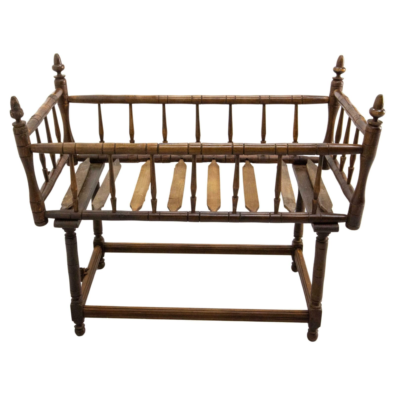 19th Century Toy Chest Or Coffer Carved Chestnut Ancient Baby Cradle, French