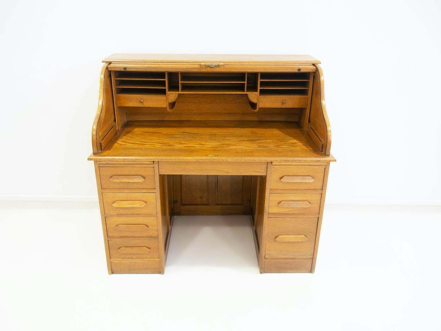 Oak Roll Top Secretary Desk With Drawers photo for sale