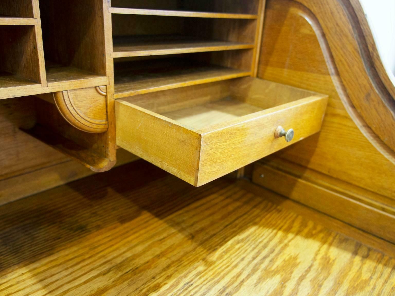 photo furniture Oak Roll Top Secretary Desk With Drawers