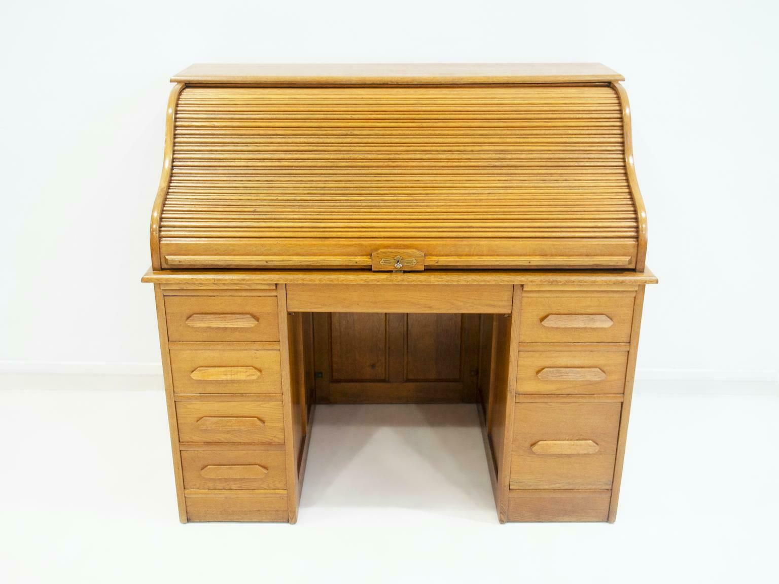 3325.0 Oak Roll Top Secretary Desk With Drawers photo