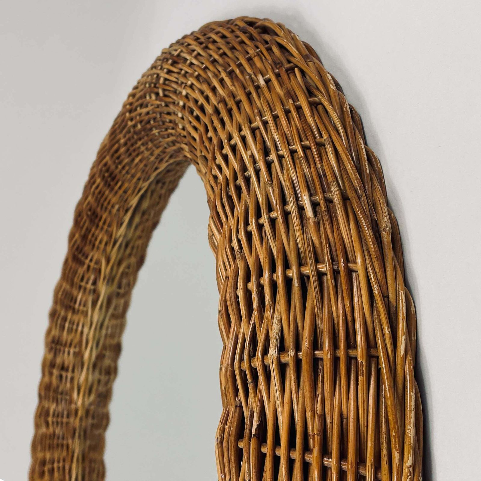 1048.0 Riviera Style Round Woven Rattan Mirror, France 1950s photo
