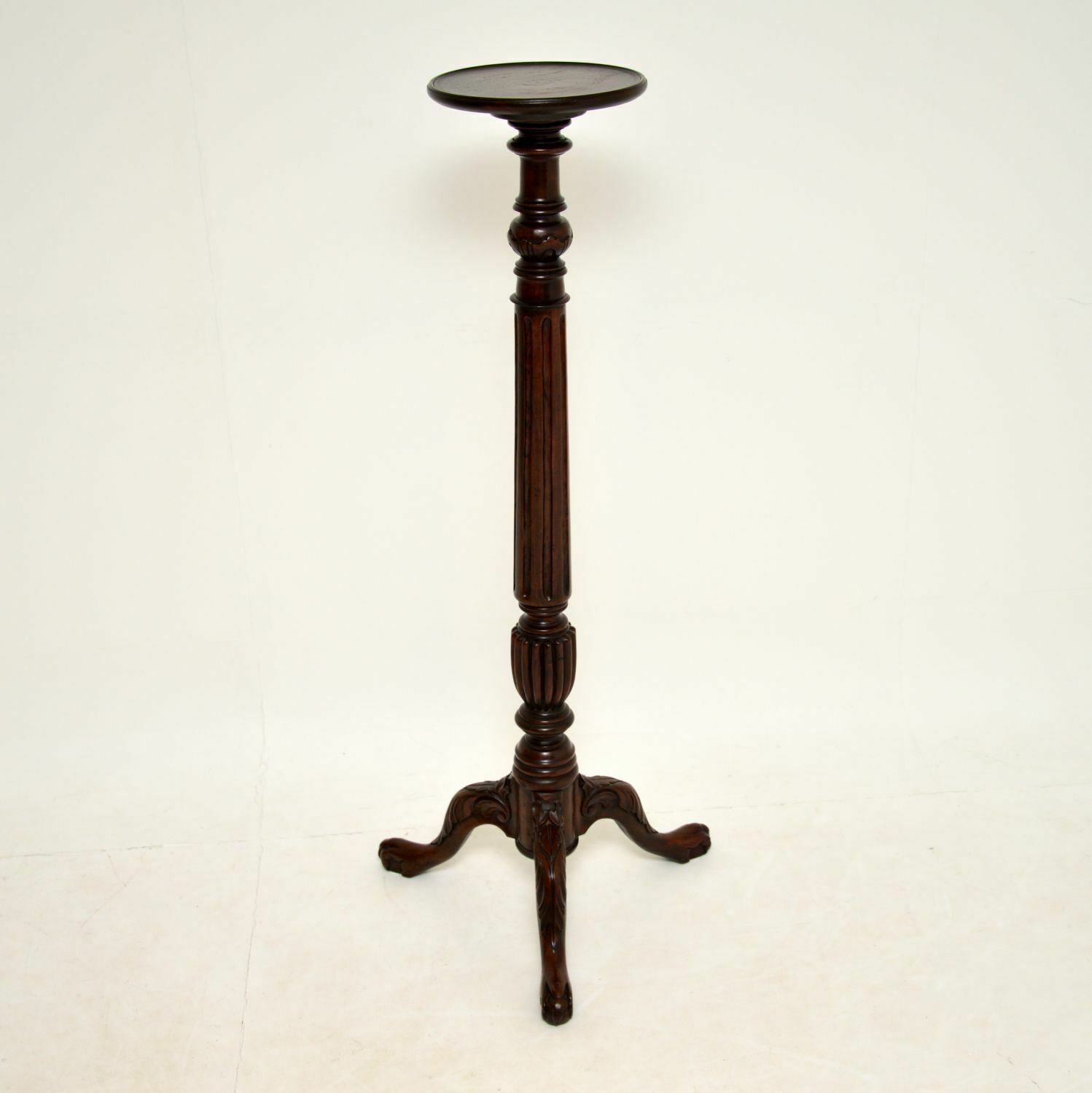 Antique Victorian Carved Mahogany Torchere / Plant Table