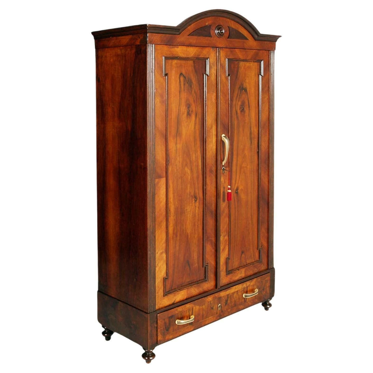19th Century Austrian Biedermer Wardrobe , Walnut And Walnut Veneer Wax Polished