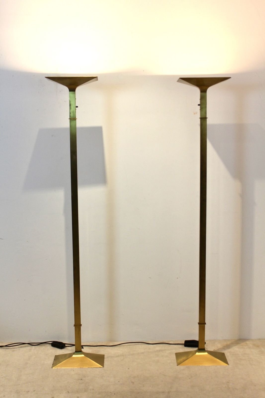 photo for sale Brass Italian Uplighter Floor Lamp, Stock Of Two