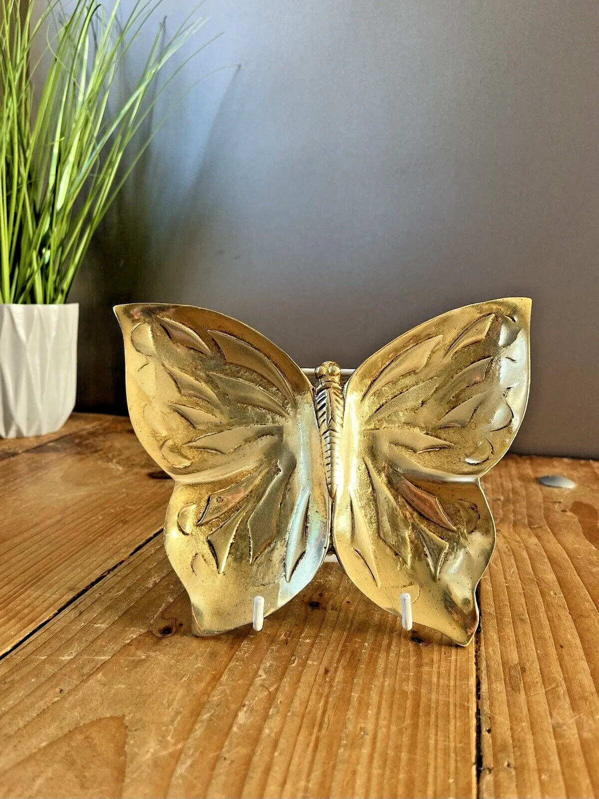 Vintage Brass Butterfly Card Tray Trinket Jewellery Pin Dish Coin Holder Ashtray photo for sale