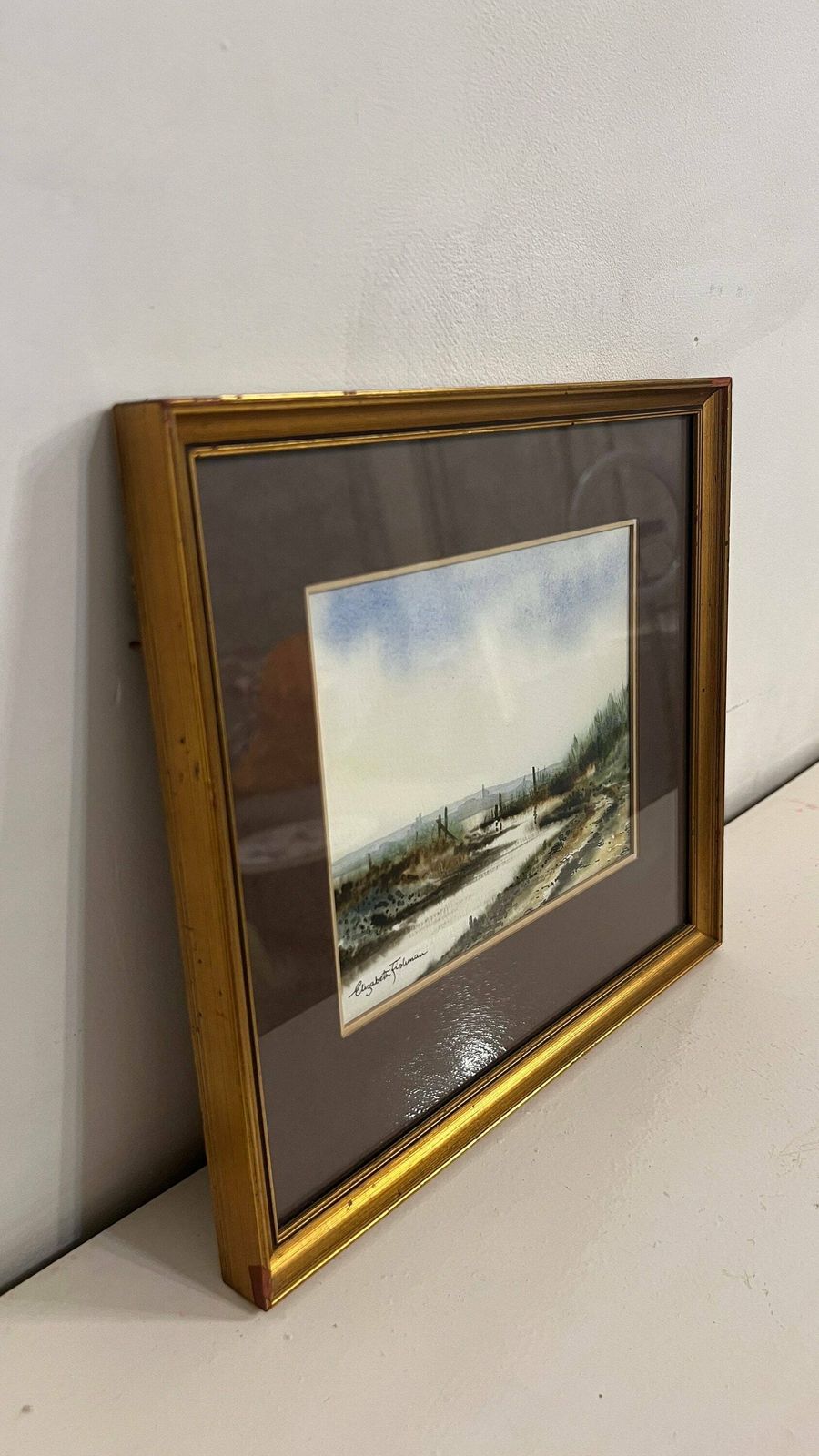 photo furniture Elizabeth Fishman   "Evening" Framed Watercolour Vintage Landscape Painting