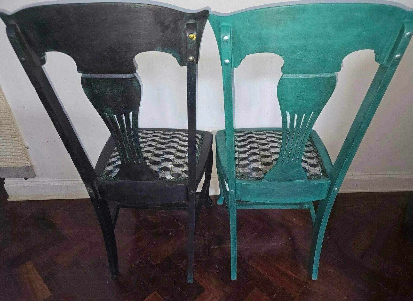 Pair Of Antique Queen Anne Style High Back Dining Chair, Reupholstered, Repurposed photo for sale