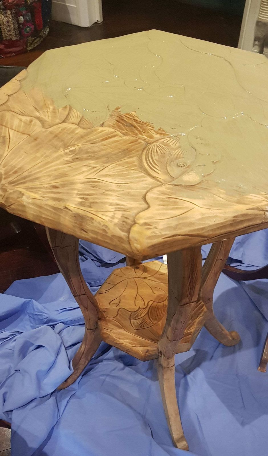 Antique Carved Japanese Fruitwood Octagonal Table, Two Tiers, Liberty London photo 260.0