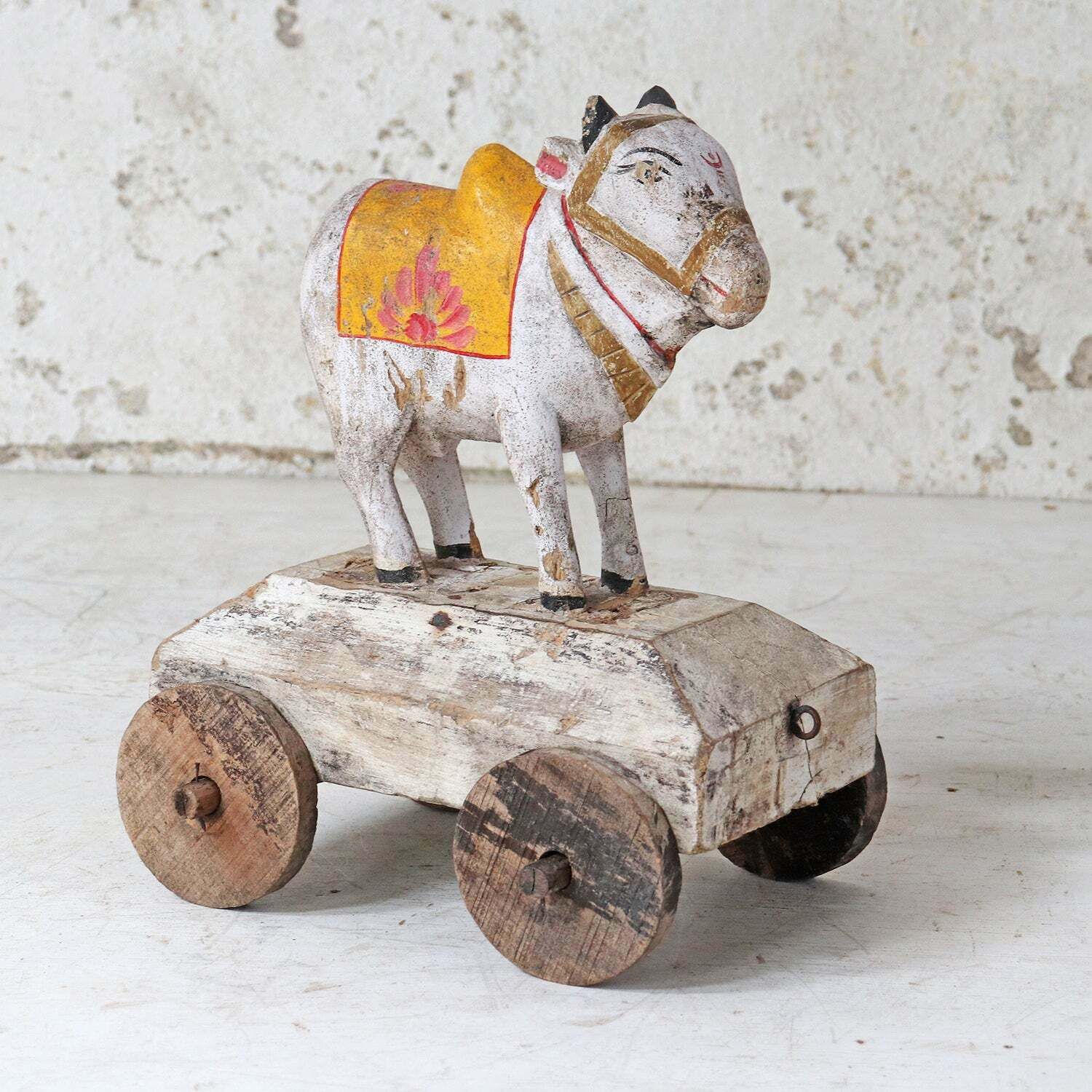 Vintage Yellow Cow On Wheels