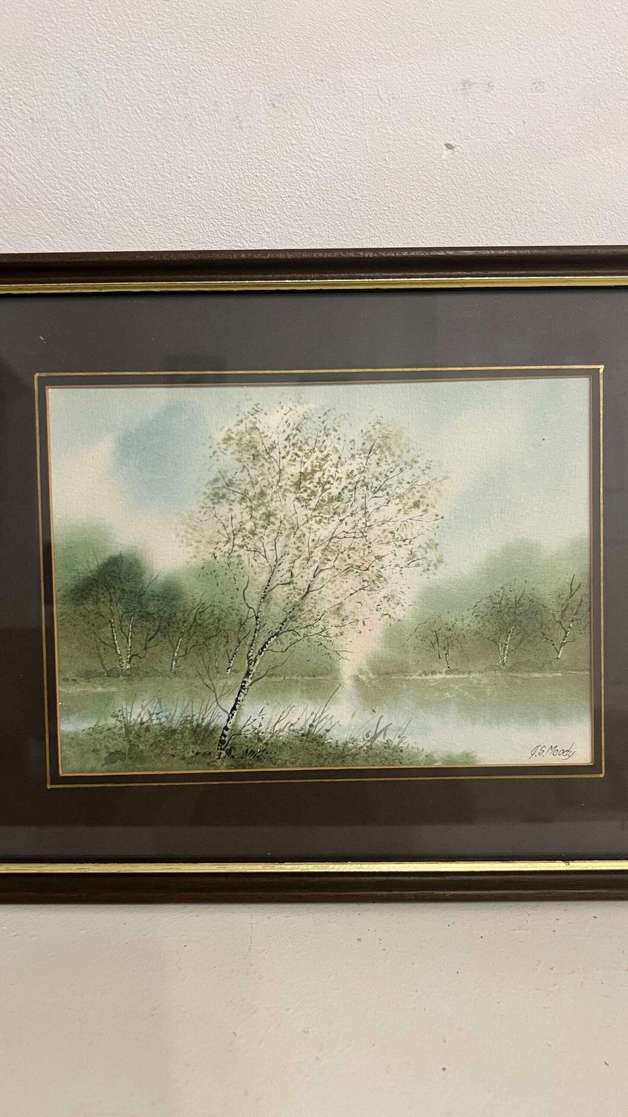 Set Of Two Signed And Framed J. S. Moody Watercolour Landscape Paintings Featuring River, Water, Forest And Birch Trees photo 109.0