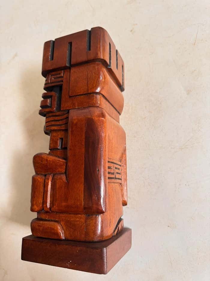 Wood Tiki Totem Sculpture Pen Holder Brown Color United States 1960 photo 681.0