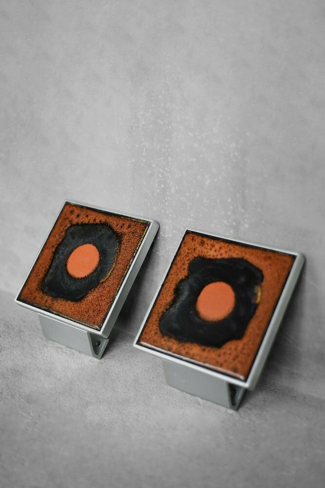 Belgian Brutalist Metal And Ceramic Pull Door Handles By Juliette Belarti, 1960s, Set Of 2